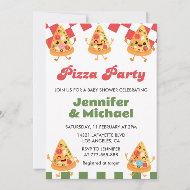 Convite Pizza Baby Shower Invents Pizza Party Pacifier (Frente)