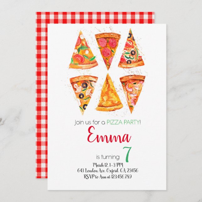 Convite Pizza Birthday Invitation, Pizza Invitation (Frente/Verso)