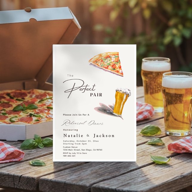 Convite Pizza & Brews O Par Perfeito Jantar de Ensaios (Pizza & Brews The Perfect Pair Rehearsal Dinner Invitation)