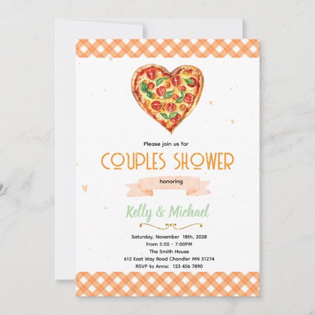Convite Pizza Couples Bridal Shower Invitation (Frente)