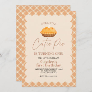 Convite Pizza de abóbora Cutie xadrez Primeiro Aniversário