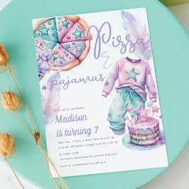 Convite Pizza de aniversário e pijama para menina de sono