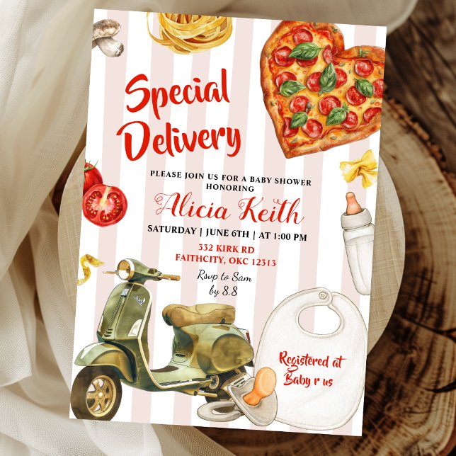 Convite pizza de entrega especial para chá de bebê italian (Criador carregado)