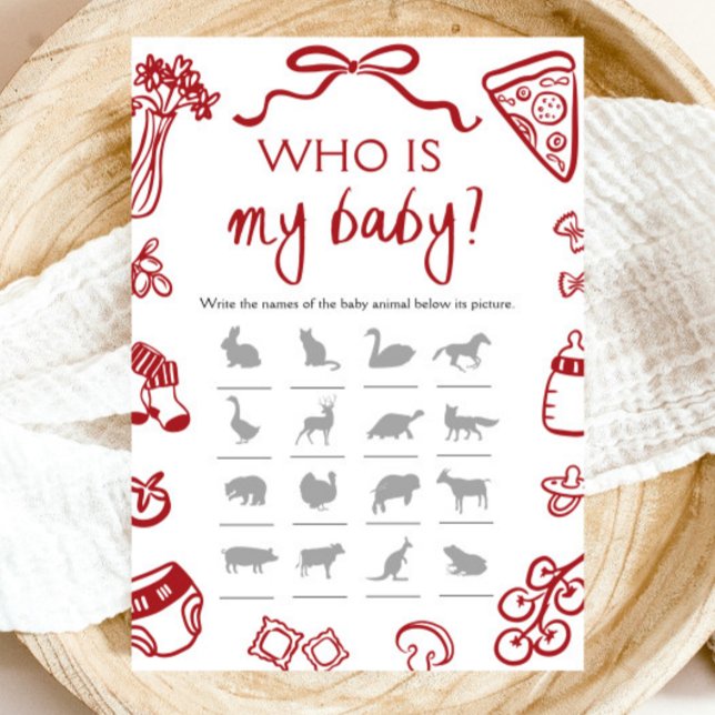 Convite Pizza Desenhada De Mão Vermelha Italiana Que É O M (Red Italian Hand Drawn Pizza Who Is My Baby Game)