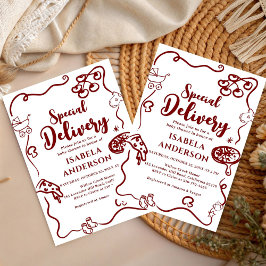 Convite Pizza doodle special Delivery Baby Shower 