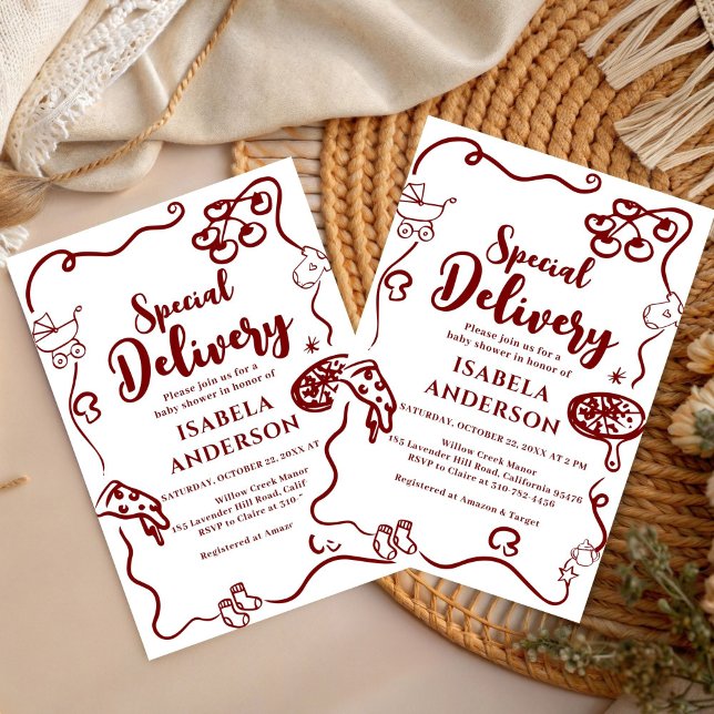 Convite Pizza doodle special Delivery Baby Shower  (Criador carregado)