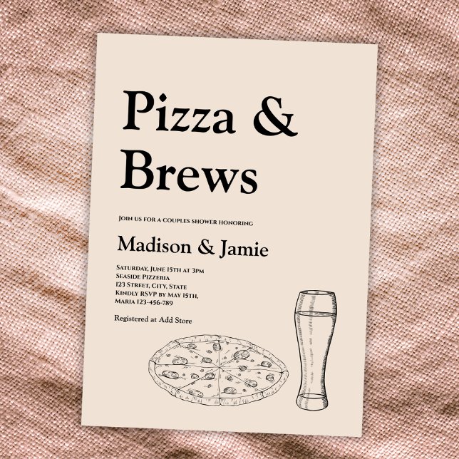 Convite Pizza E Cerveja Casais Casuais De Cerveja (pizza and brews couples bridal shower invitation pizza and beer minimalist)