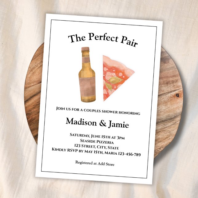 Convite Pizza E Chá de panela Perfeito De Par De Cerveja (pizza and beer couples shower pizza and brews bridal shower invitation casual)