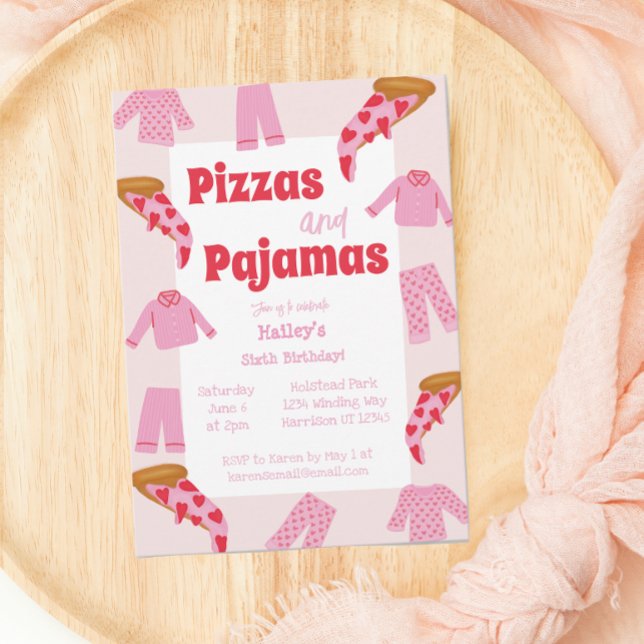Convite Pizza e Festa de aniversario de meninas Pajama (Criador carregado)