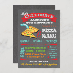 Convite Pizza e Festa de aniversário de pijamas