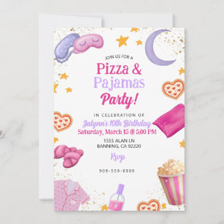 Convite Pizza e Pijamas Festa do Sono de Adolescente Menin