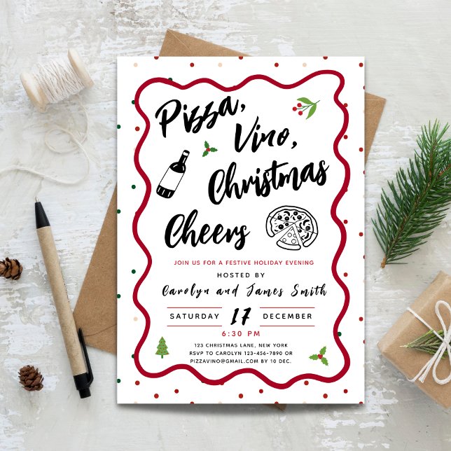 Convite Pizza e Vinho de Natal (Christmas Pizza and Wine Party Invitation)