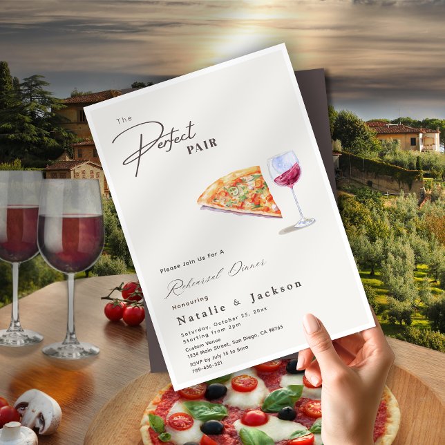 Convite Pizza e Vinho O Janto de ensaio perfeito para os p (Pizza and Wine The Perfect Pair Rehearsal Dinner Invitation)