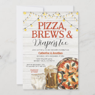Convite Pizza, Fraldas também, madeira branca Chá de frald