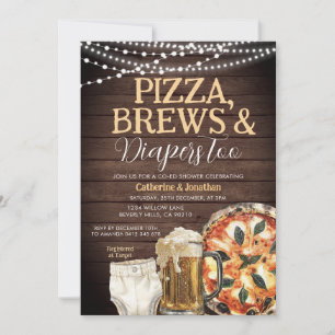 Convite Pizza, Fraldas também, Madeira Chá de fraldas