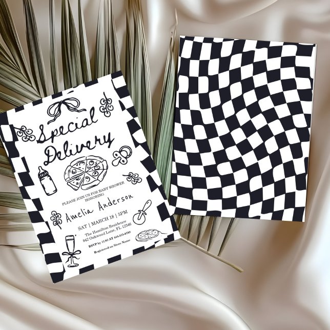 Convite Pizza Hand Drawn Special Delivery Baby Shower (Criador carregado)