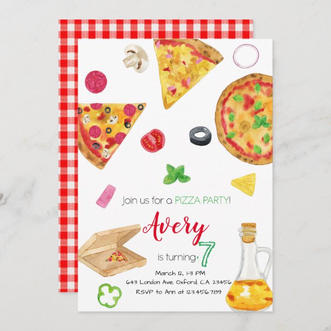 Convite Pizza Invitation, Pizza Invite, Pizza Birthday (Frente/Verso)