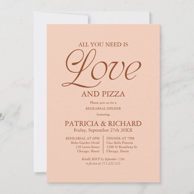 Convite Pizza Moderna Ensaio de Casamento Rosa Claro (Frente)