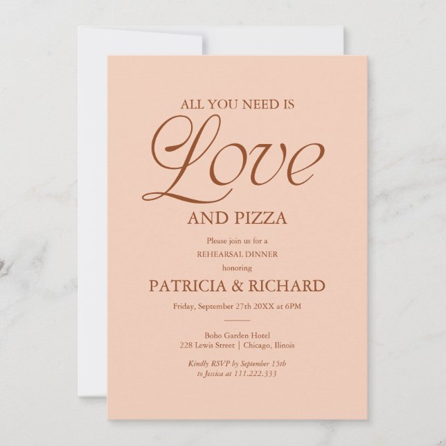 Convite Pizza Moderna Ensaio de Casamento Rosa Claro (Frente)