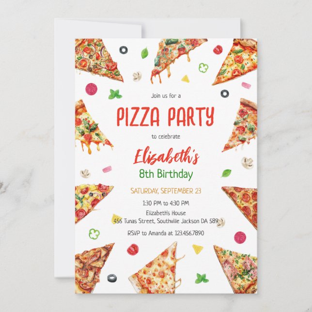 Convite Pizza Party Birthday Invitation (Frente)