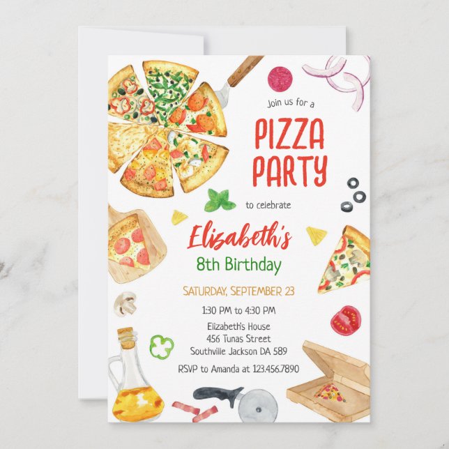 Convite Pizza Party Birthday Invitation (Frente)