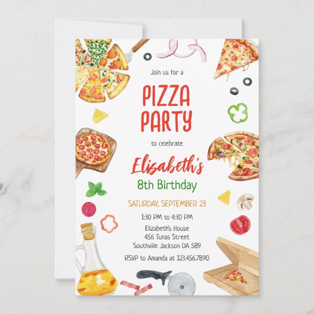 Convite Pizza Party Birthday Invitation (Frente)