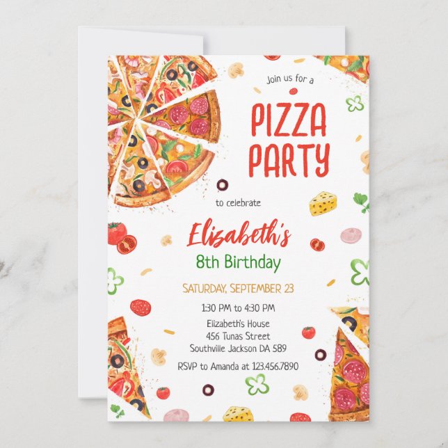 Convite Pizza Party Birthday Invitation (Frente)