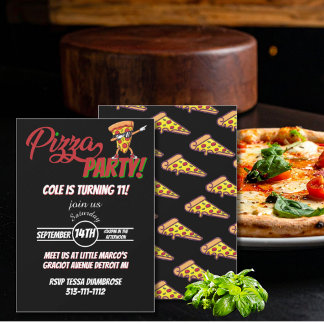 Convite Pizza Party Birthday Invitation | Fun Slice Theme 