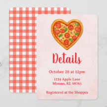 Pizza Party Details Card | Heart Pizza Red Checker