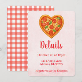 Convite Pizza Party Details Card | Heart Pizza Red Checker