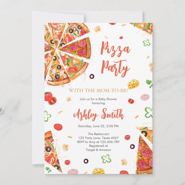 Convite Pizza Party Invitation Pizza Birthday Party (Frente)