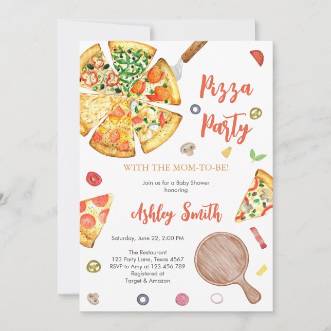 Convite Pizza Party Invitation Pizza Birthday Party (Frente)