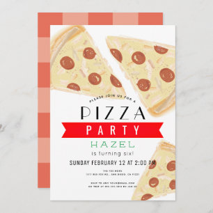 Convite Pizza Party Red Gingham Birthday
