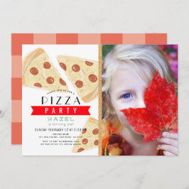Convite Pizza Party Red Gingham Photo Birthday
