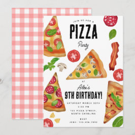Convite Pizza Party Tema Watercolor Birthday