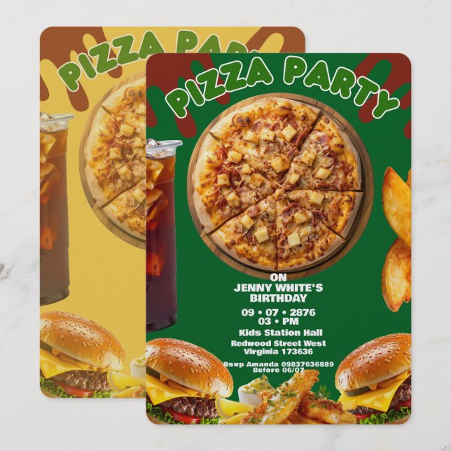 Convite Pizza Party Themed Invitation (Frente/Verso)