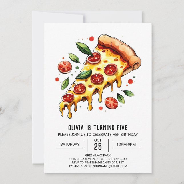 Convite Pizza Pastel Boho Aniversário (Frente)