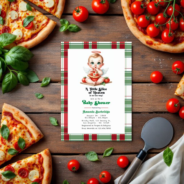 Convite Pizza-Pensava Uma Pequena Fatia de Chá de fraldas  (Pizza-Themed A Little Slice of Heaven Baby Shower Invitation)