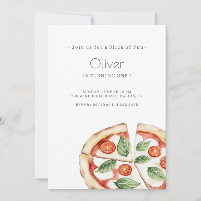 Convite Pizza Slice of Fun Birthday Invitation (Frente)