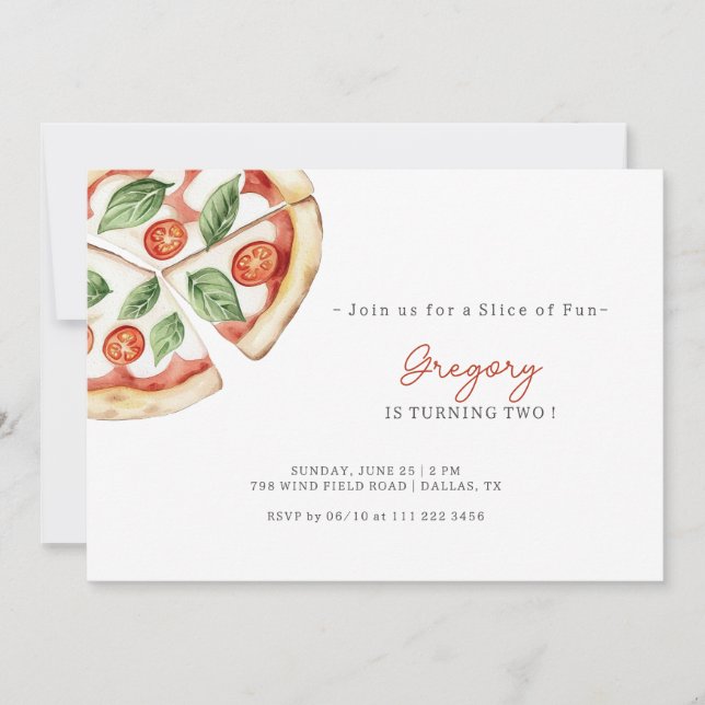 Convite Pizza Slice of Fun Birthday Invitation (Frente)