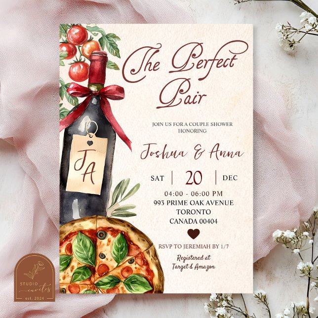 Convite Pizza Wine Perfect Pair Bridal Shower (Criador carregado)