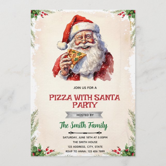 Convite Pizza with Santa party invitation (Frente)