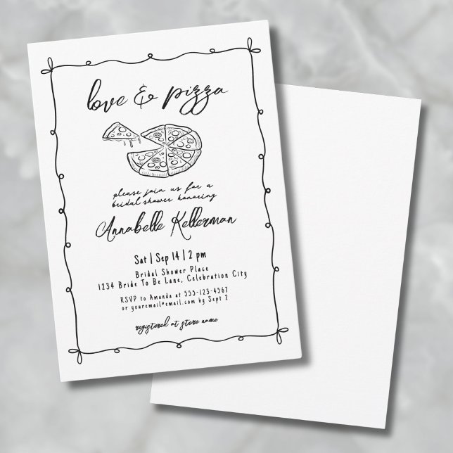 Convite Pizzaria do Amor Desenhada à Mão Chás de Noiva Cap (Hand Drawn Love Pizza Whimsical Bridal Shower Invitation)