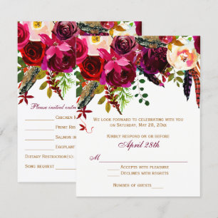 Convite Placa 2 RSVP de Casamento (REFEIÇÕES) - Floral, 