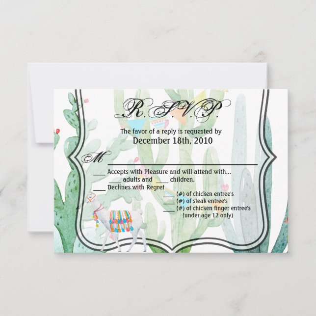 Convite Placa Boho Llama Bohemian Cactos Dese 5x3.5 R.S.V. (Frente)