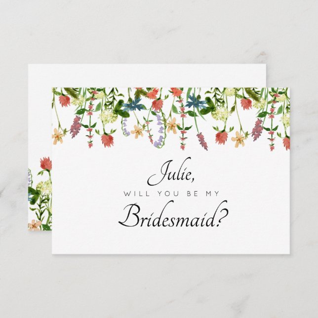 Convite Placa Botânica Floral Bridesmaid (Frente/Verso)