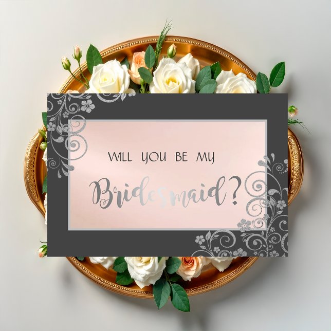 Convite Placa Bridesmaid das Flores de Prata Chic Elegante (Criador carregado)