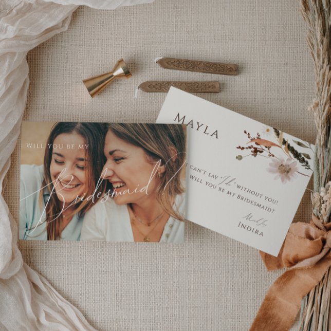 Convite Placa Bridesmaid de Foto Desbotada Boho Autumn Bei (Criador carregado)