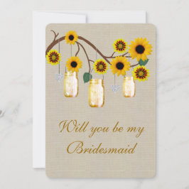 Convite Placa Bridesmaid de Mason Jars Amarelo Burlap