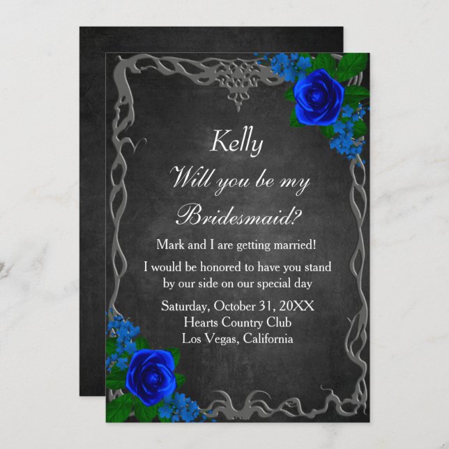 Convite Placa Bridesmaid de queda do Conselho de giz azul- (Frente/Verso)